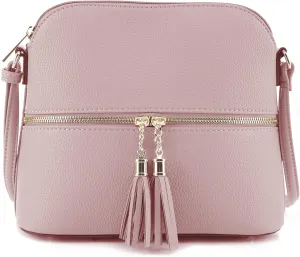 SG SUGU Lunar Lightweight Medium Dome Crossbody Bag Shoulder Bag with Tassel | Zipper Pocket | Adjustable Strap