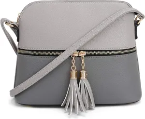 SG SUGU Lunar Lightweight Medium Dome Crossbody Bag Shoulder Bag with Tassel | Zipper Pocket | Adjustable Strap