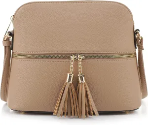 SG SUGU Lunar Lightweight Medium Dome Crossbody Bag Shoulder Bag with Tassel | Zipper Pocket | Adjustable Strap