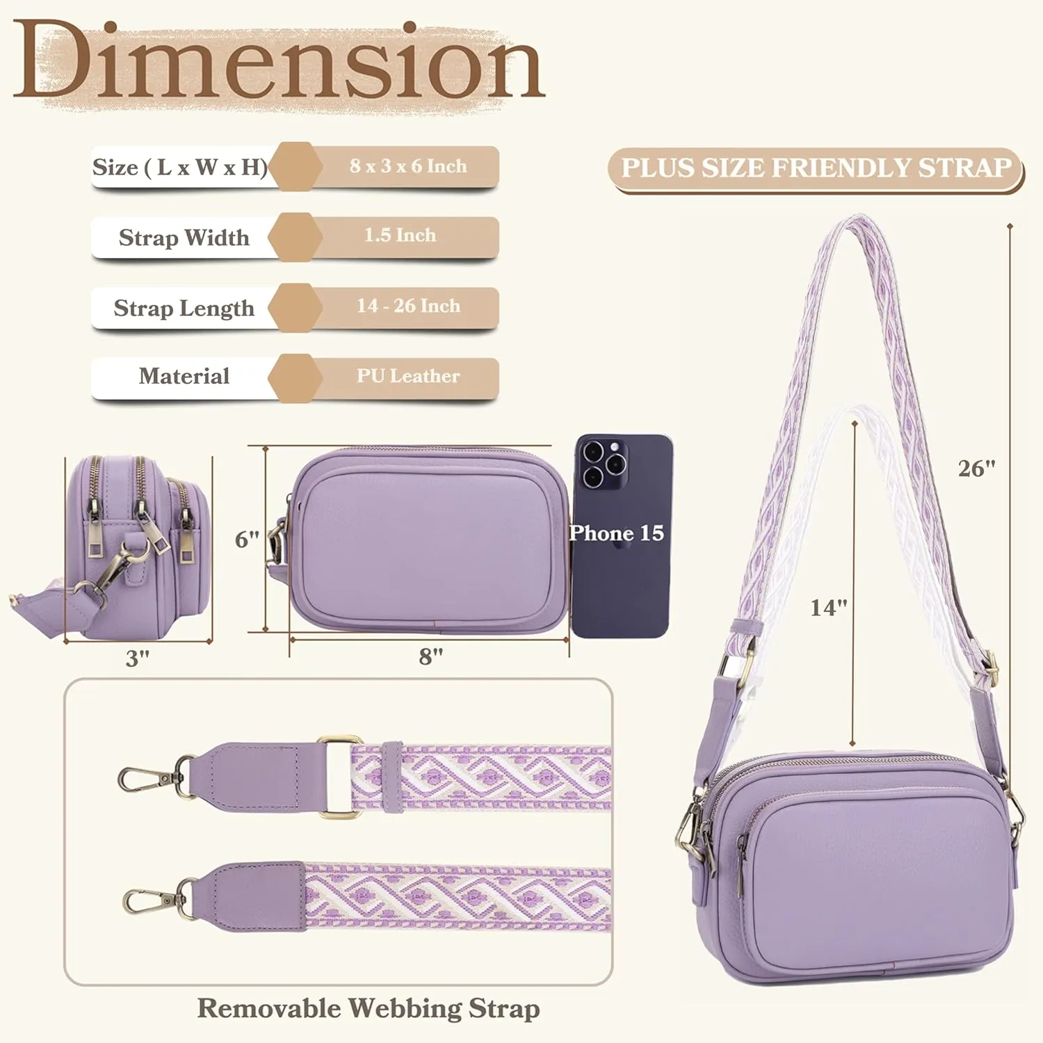 SG SUGU Small Crossbody Bag for Women, Triple Compartment Shoulder Handbags with Adjustable Strap, Camera Purse for Everyday