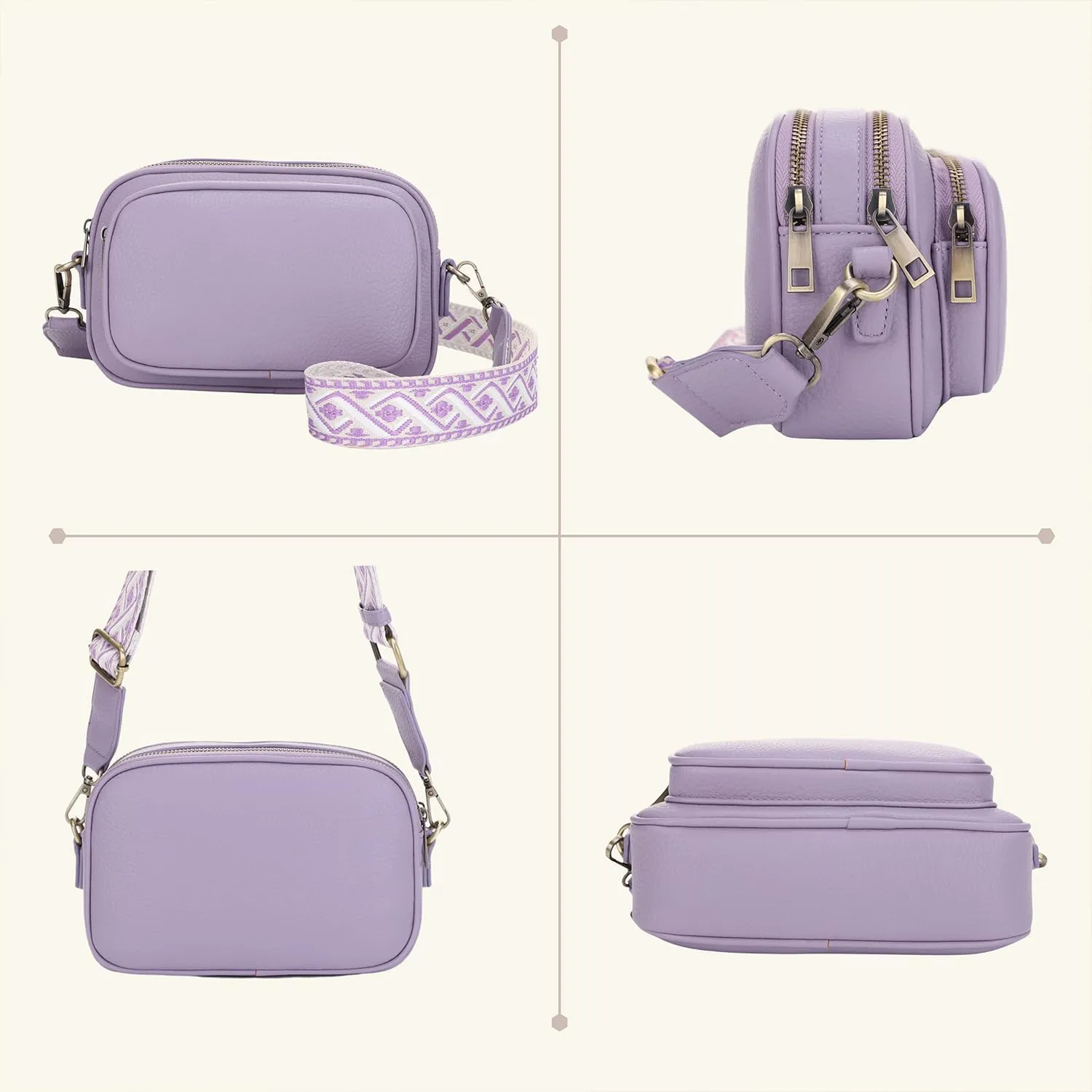 SG SUGU Small Crossbody Bag for Women, Triple Compartment Shoulder Handbags with Adjustable Strap, Camera Purse for Everyday