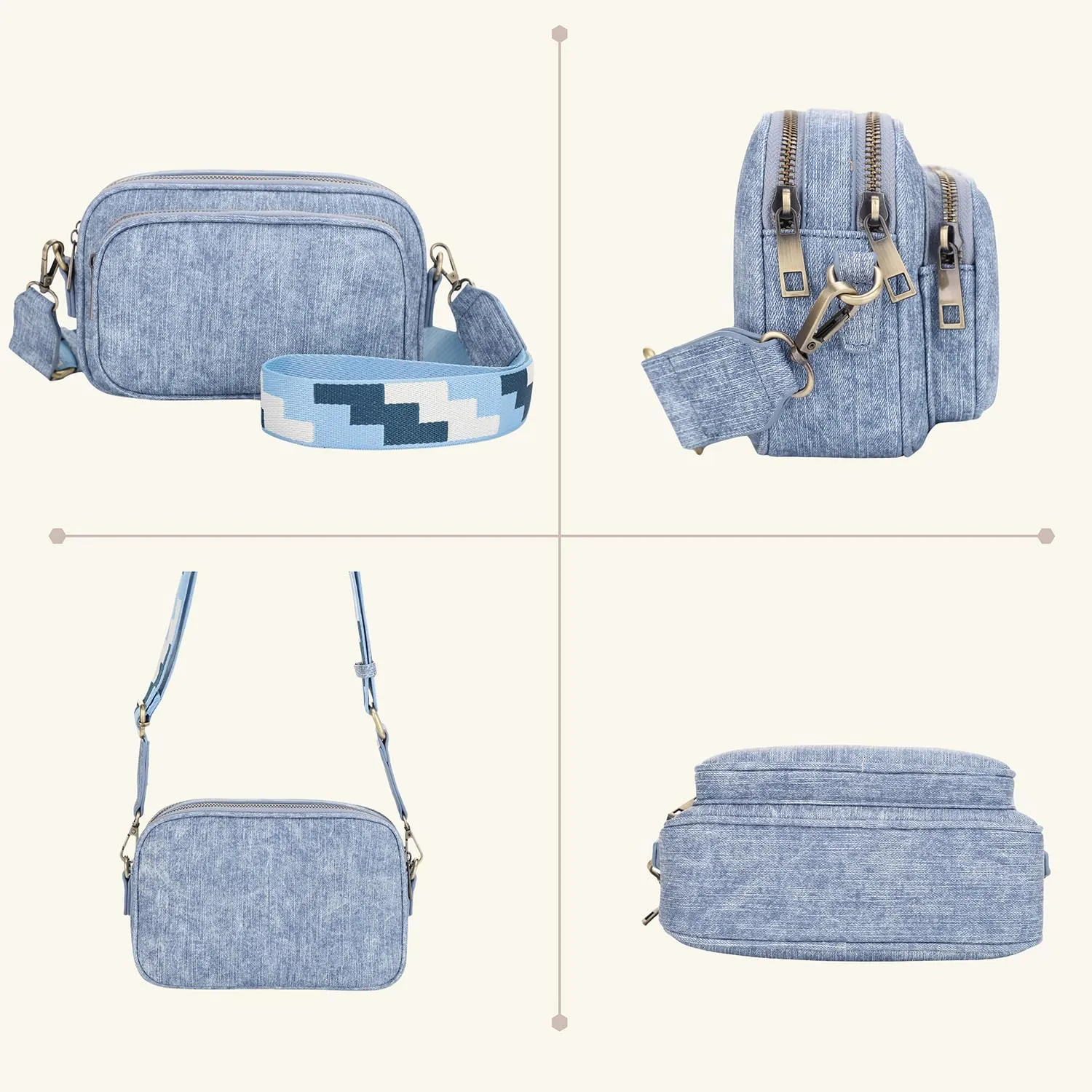 SG SUGU Small Crossbody Bag for Women, Triple Compartment Shoulder Handbags with Adjustable Strap, Camera Purse for Everyday