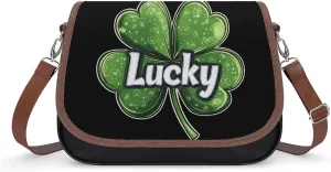 Shamrock Lucky St Patricks Day Crossbody Bags PU Leather Purses Shoulder Handbag with Adjustable Shoulder Strap