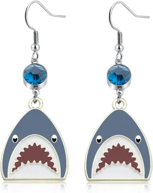 Shark With Birthstone Earrings Beach Lover Gift Shark Lover Gift Ocean Fish Decoration Funny Party Gifts for Women Girls
