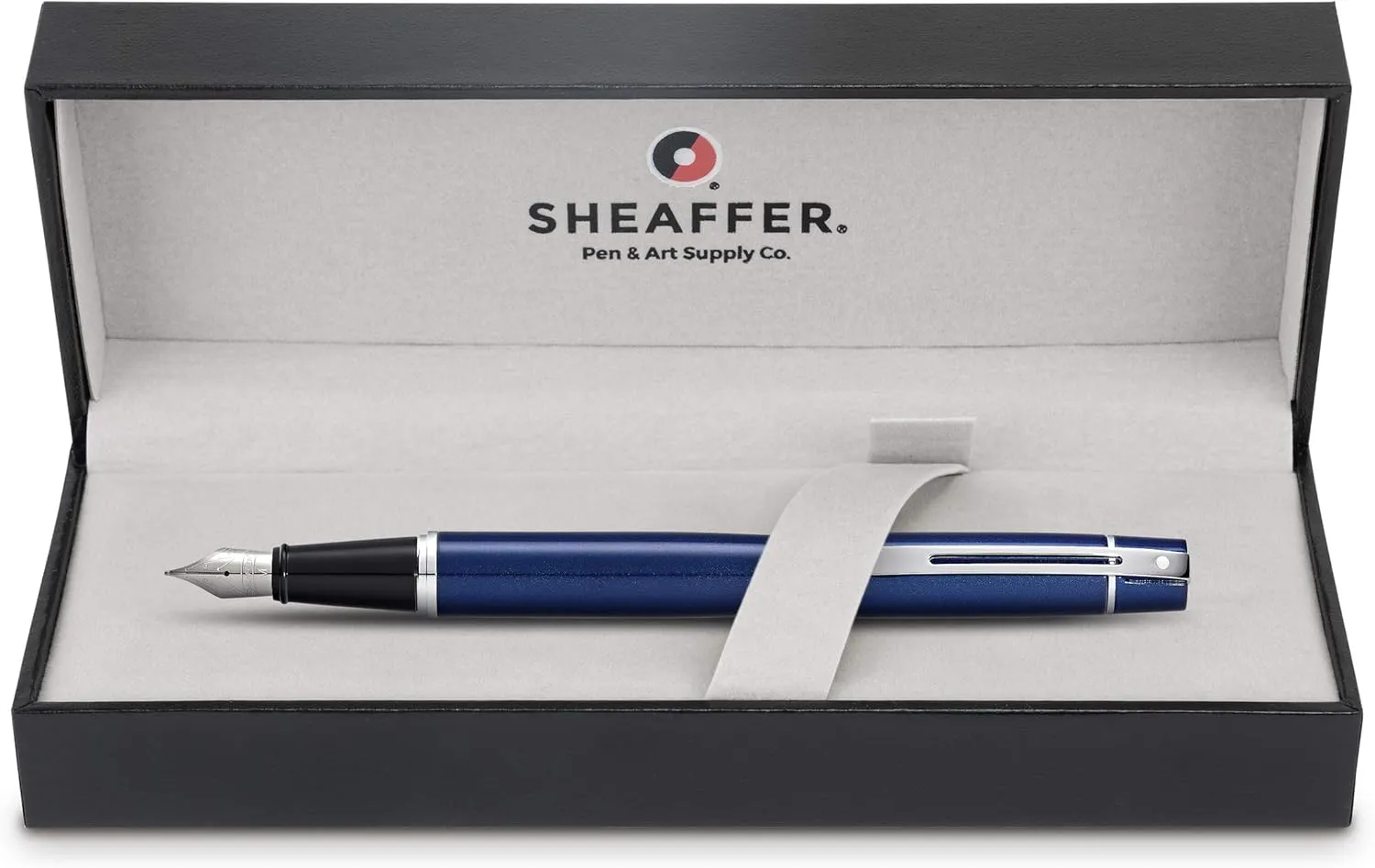 Sheaffer 300 Glossy Blue Lacquer Fountain Pen with Chrome-Plated Trim and Medium Nib