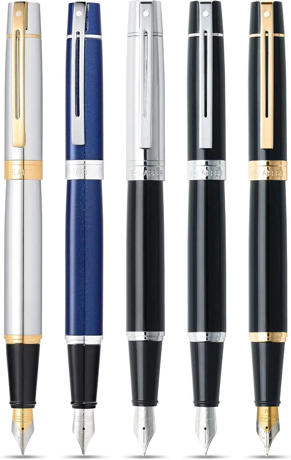 Sheaffer 300 Glossy Blue Lacquer Fountain Pen with Chrome-Plated Trim and Medium Nib