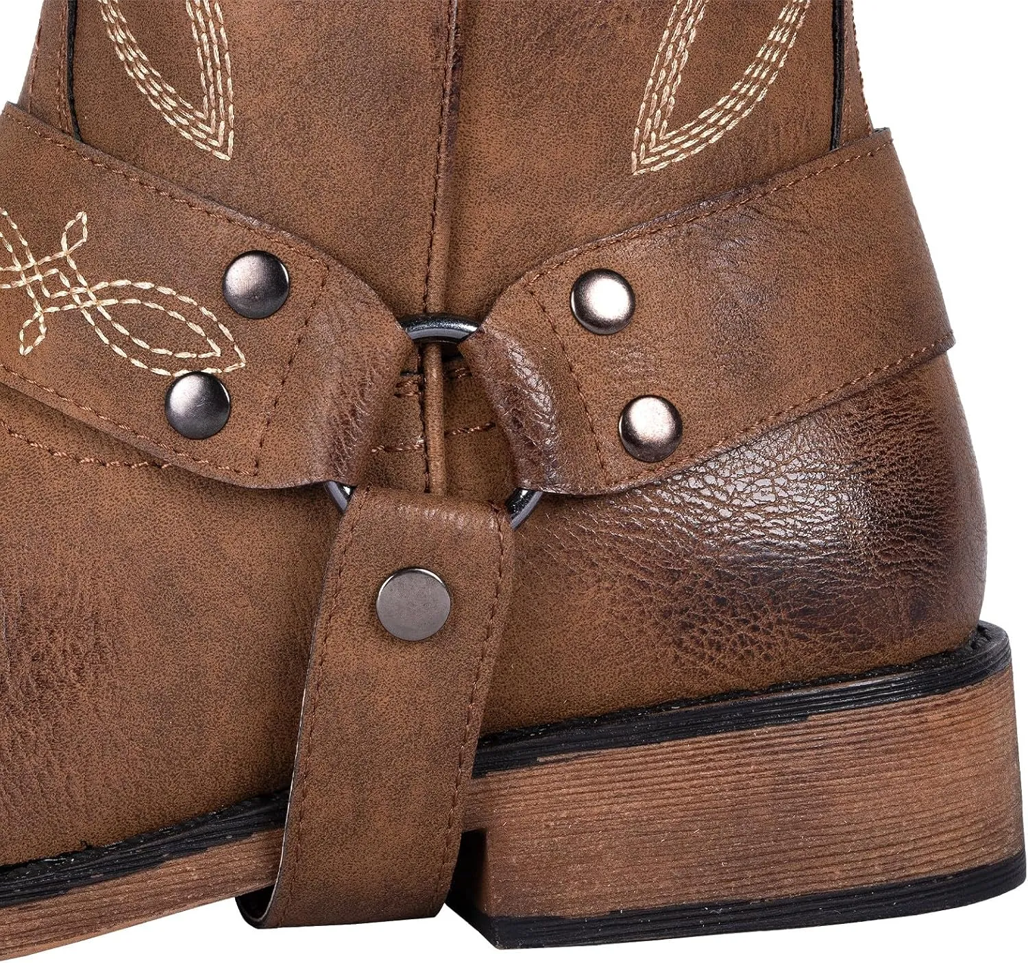 SheSole Women's Buckle Strap Wide Calf Cowboy Boots Square Toe Western Cowgirl Boots