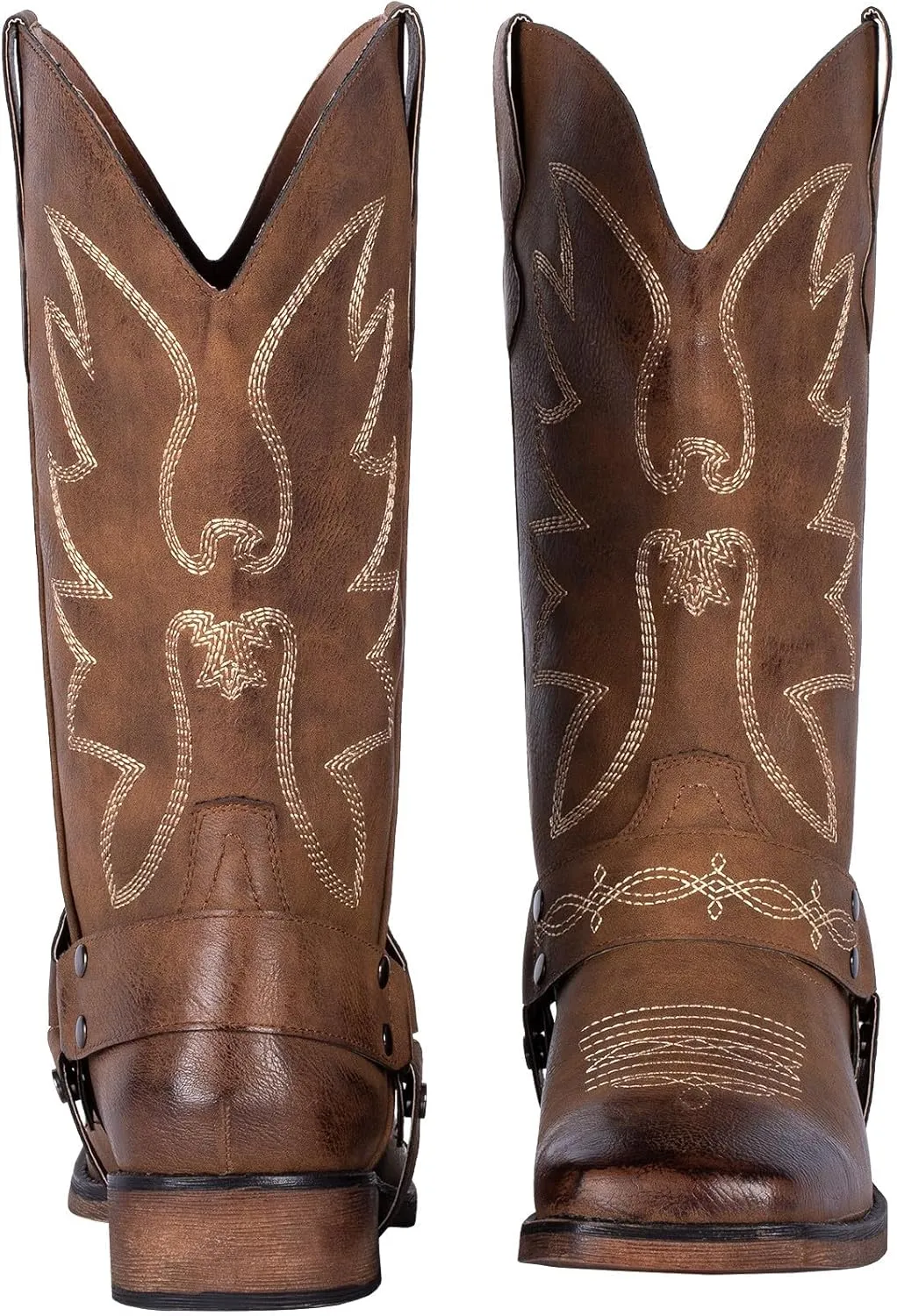 SheSole Women's Buckle Strap Wide Calf Cowboy Boots Square Toe Western Cowgirl Boots