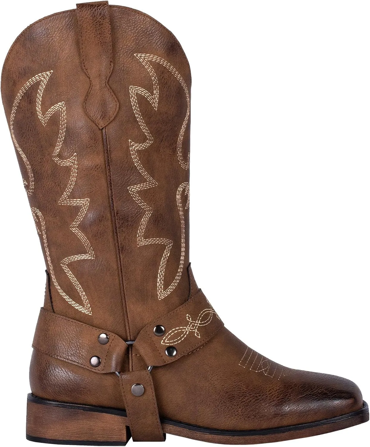 SheSole Women's Buckle Strap Wide Calf Cowboy Boots Square Toe Western Cowgirl Boots