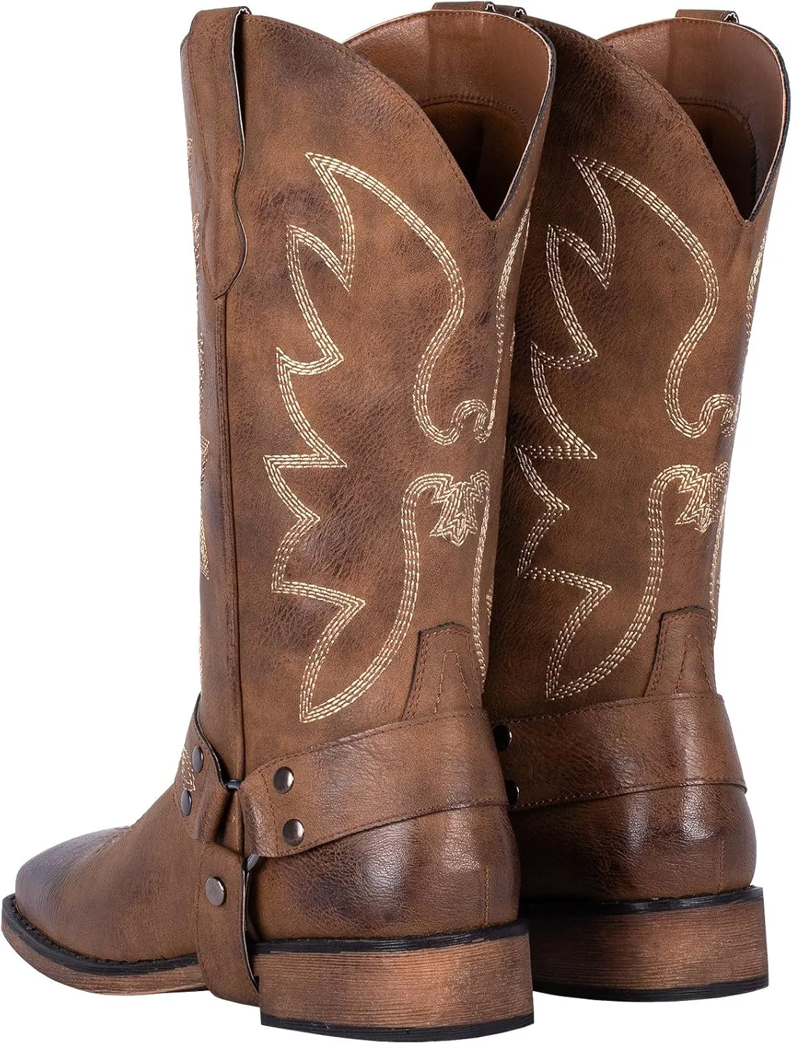 SheSole Women's Buckle Strap Wide Calf Cowboy Boots Square Toe Western Cowgirl Boots