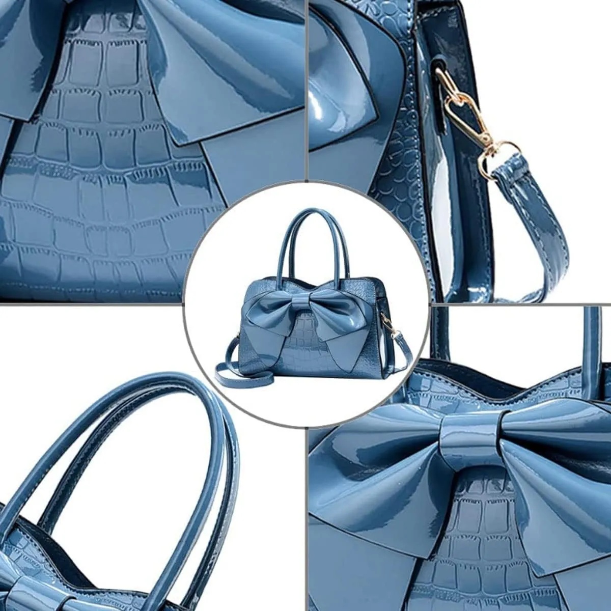 Shiny Women Handbag Patent Leather Bowknot Purse Charm Glossy Top-Handle Satchel Tote Fashion Shoulder Bag