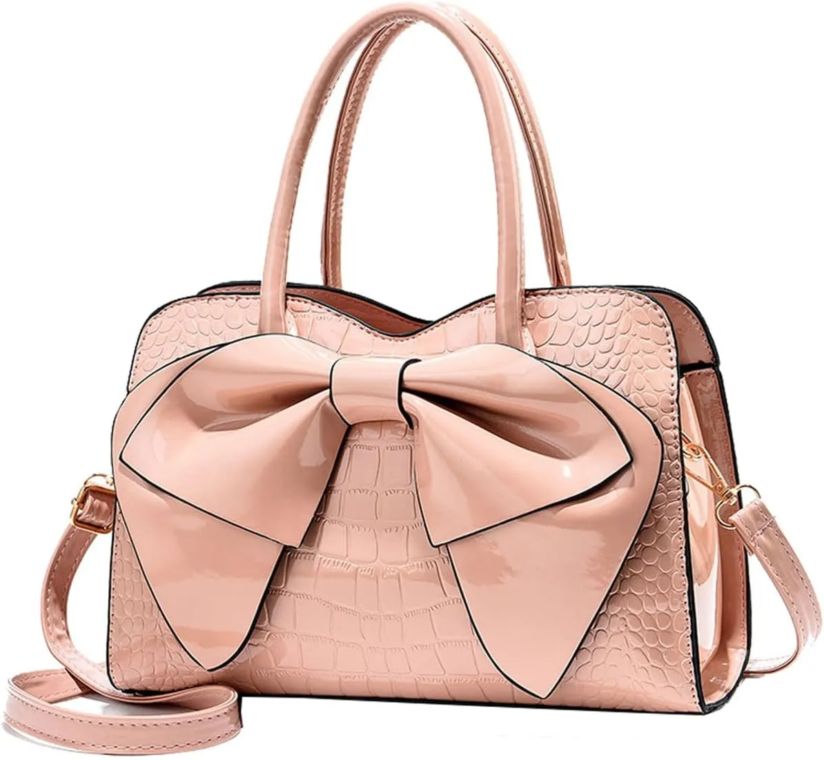 Shiny Women Handbag Patent Leather Bowknot Purse Charm Glossy Top-Handle Satchel Tote Fashion Shoulder Bag