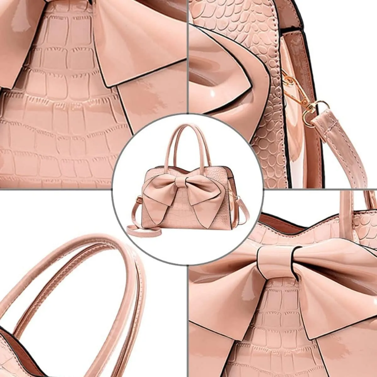 Shiny Women Handbag Patent Leather Bowknot Purse Charm Glossy Top-Handle Satchel Tote Fashion Shoulder Bag