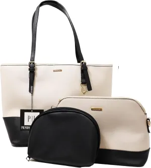 Shoulder bag, Crossbody Bag & Wristlet Wallet(Set of 3-Beige and Black) Synthetic Leather Zipper Bag.