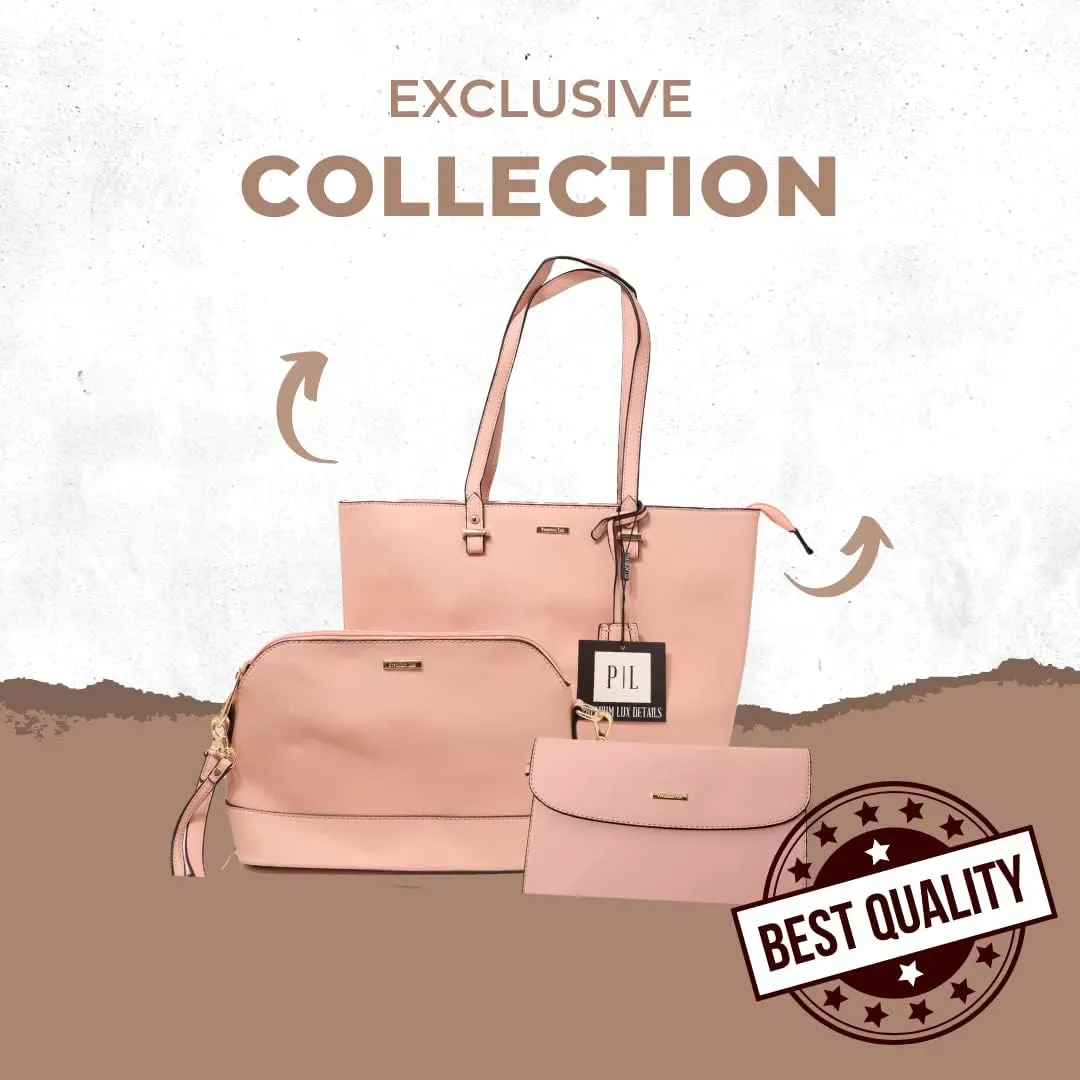 Shoulder bag, Crossbody Bag & Wristlet Wallet(Set of 3-Pure Black) Synthetic Leather Zipper Bag.