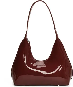 Shoulder Bag for Women - Burgundy Y2k Handbag, Trendy Patent Leather Shoulder Purse, Wine Red Tote