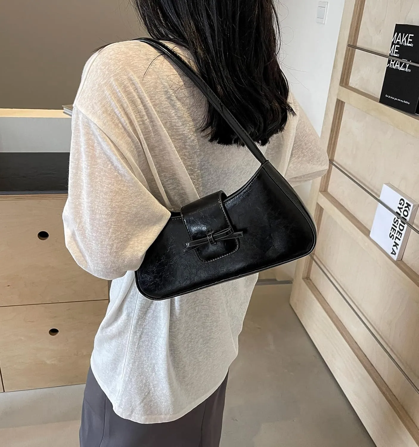 Shoulder Bag for Women, Hobo Handbags Trendy Y2K Purses Patent Leather Clutch Bag Cute Bow Purse
