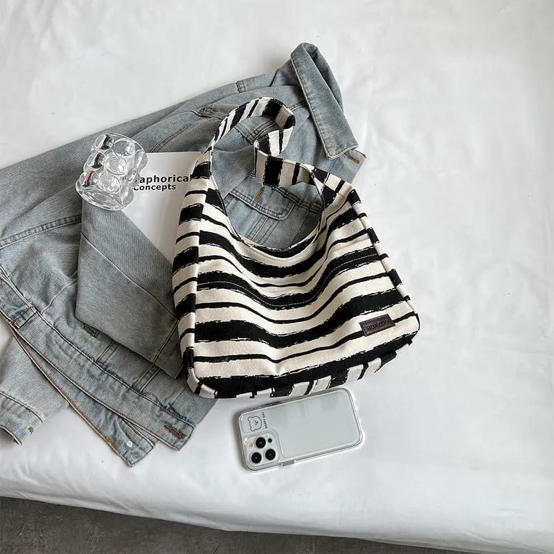 Shoulder Bag Striped Hobo Bags Womens Purses and Handbags Tote Bag for Women Work Casual Shopping Tote Purse Handbag Black