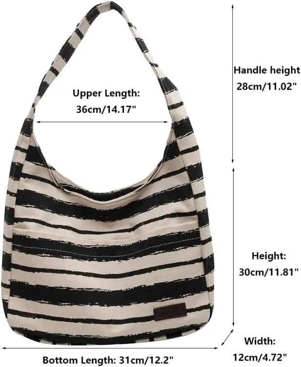Shoulder Bag Striped Hobo Bags Womens Purses and Handbags Tote Bag for Women Work Casual Shopping Tote Purse Handbag Black