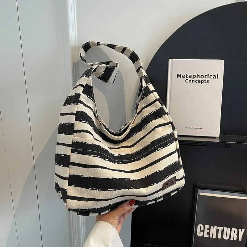 Shoulder Bag Striped Hobo Bags Womens Purses and Handbags Tote Bag for Women Work Casual Shopping Tote Purse Handbag Black