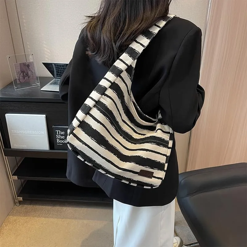 Shoulder Bag Striped Hobo Bags Womens Purses and Handbags Tote Bag for Women Work Casual Shopping Tote Purse Handbag Black