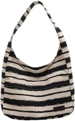 Shoulder Bag Striped Hobo Bags Womens Purses and Handbags Tote Bag for Women Work Casual Shopping Tote Purse Handbag Black