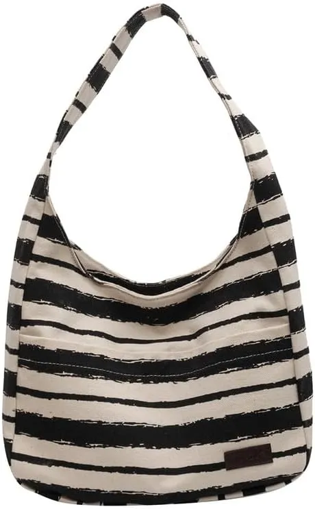 Shoulder Bag Striped Hobo Bags Womens Purses and Handbags Tote Bag for Women Work Casual Shopping Tote Purse Handbag Black