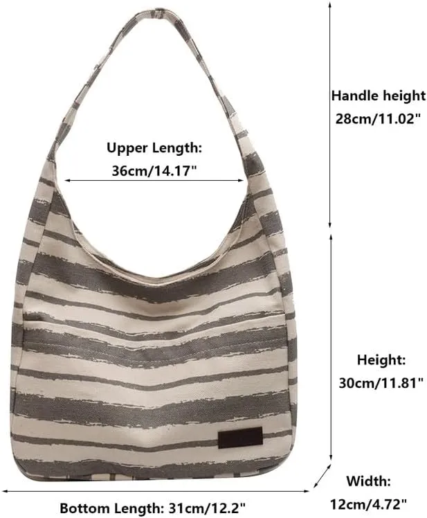 Shoulder Bag Striped Hobo Bags Womens Purses and Handbags Tote Bag for Women Work Casual Shopping Tote Purse Handbag Grey