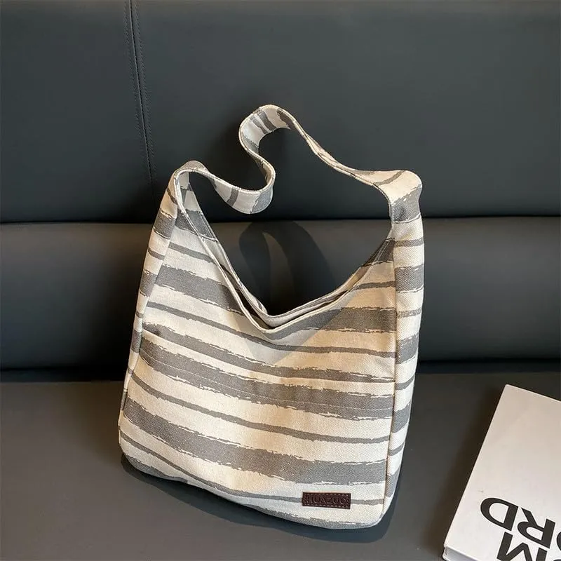 Shoulder Bag Striped Hobo Bags Womens Purses and Handbags Tote Bag for Women Work Casual Shopping Tote Purse Handbag Grey