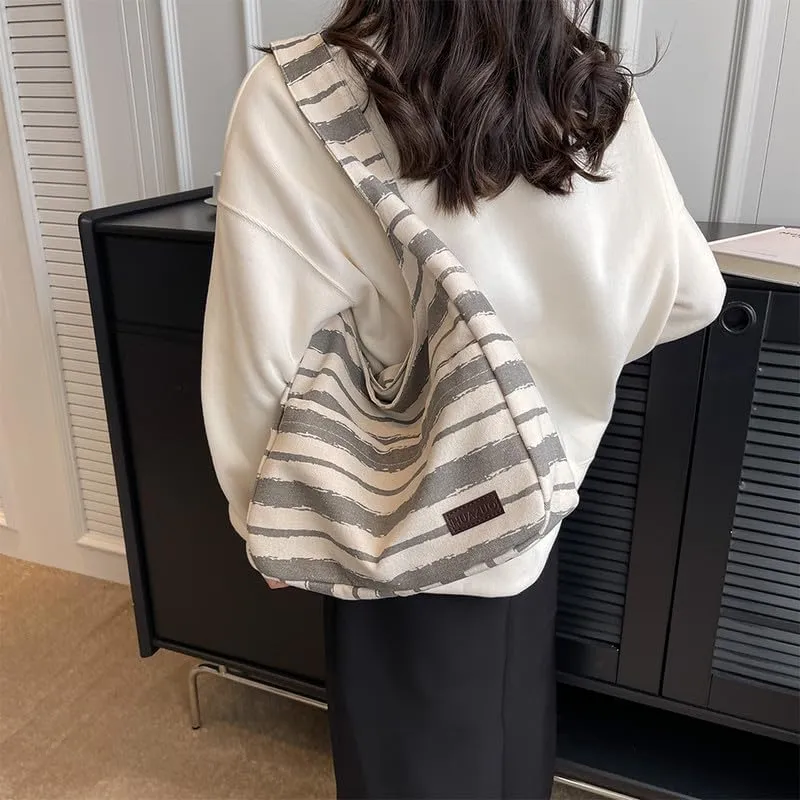 Shoulder Bag Striped Hobo Bags Womens Purses and Handbags Tote Bag for Women Work Casual Shopping Tote Purse Handbag Grey