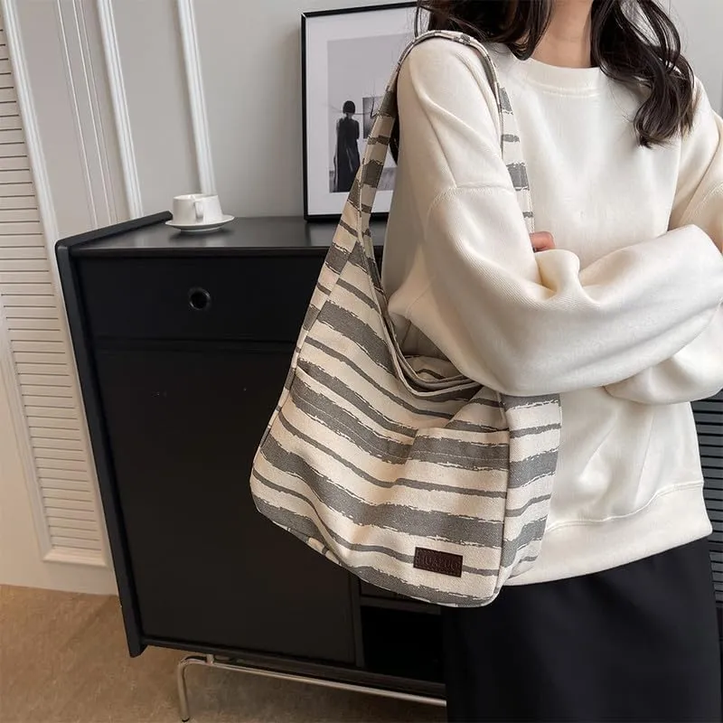 Shoulder Bag Striped Hobo Bags Womens Purses and Handbags Tote Bag for Women Work Casual Shopping Tote Purse Handbag Grey