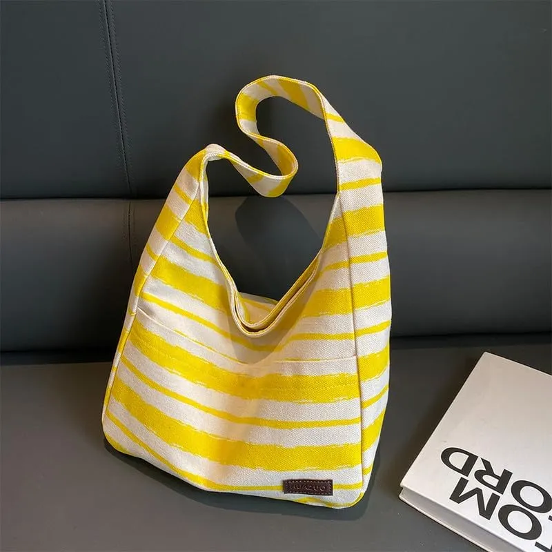 Shoulder Bag Striped Hobo Bags Womens Purses and Handbags Tote Bag for Women Work Casual Shopping Tote Purse Handbag Yellow