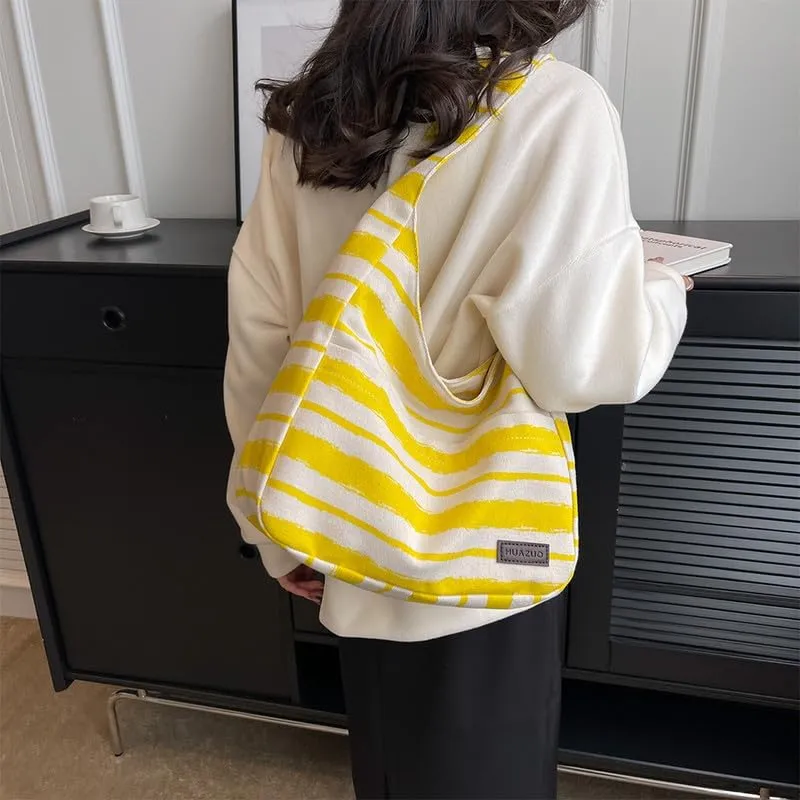 Shoulder Bag Striped Hobo Bags Womens Purses and Handbags Tote Bag for Women Work Casual Shopping Tote Purse Handbag Yellow