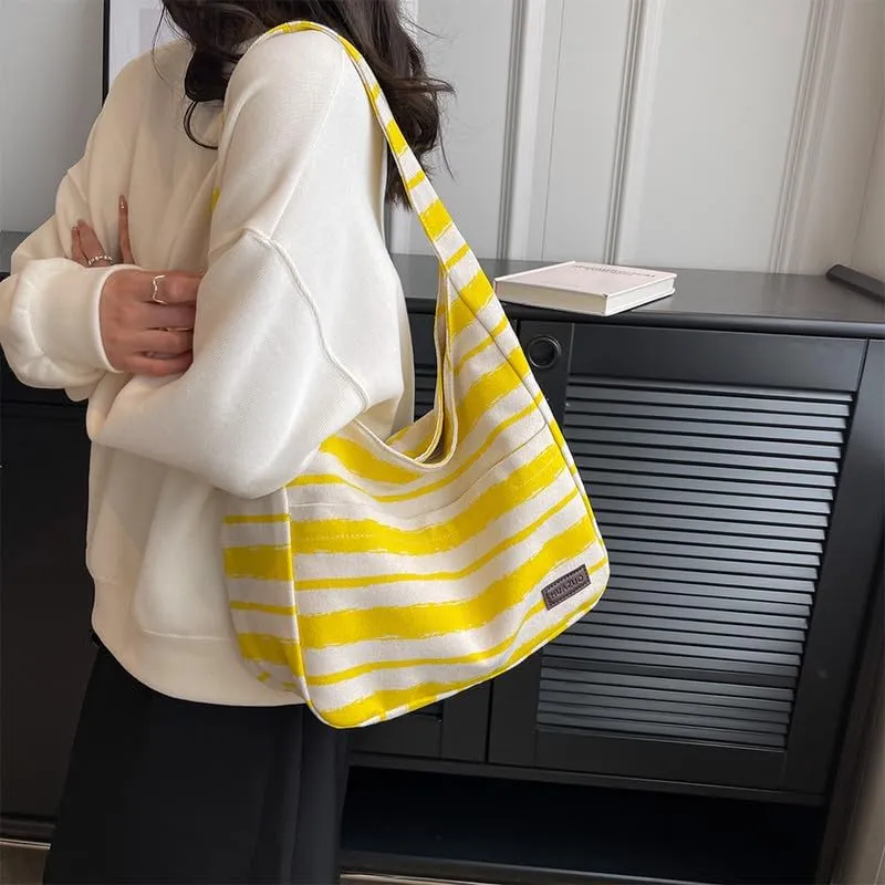 Shoulder Bag Striped Hobo Bags Womens Purses and Handbags Tote Bag for Women Work Casual Shopping Tote Purse Handbag Yellow