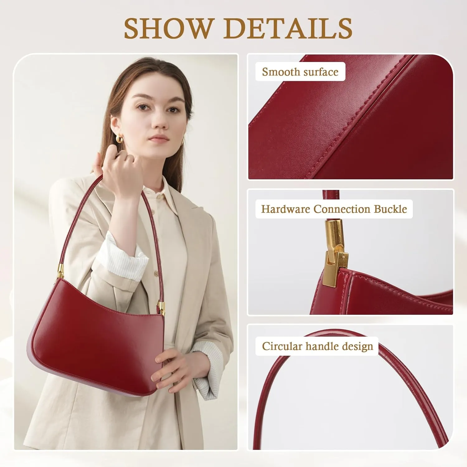 Shoulder Bag Underarm Purse for Women Genuine Leather Handbags for Lady