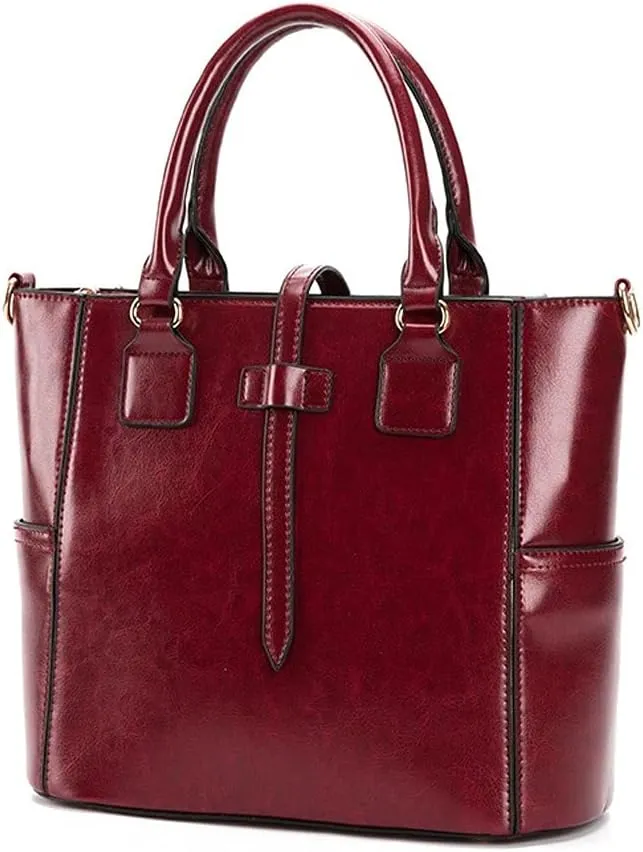 Shoulder Bags Quality Soft Leather Ladies PU Leather Large Capacity Handbag Stitching Design Casual Shoulder Bag(Rojo)