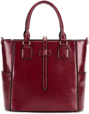 Shoulder Bags Quality Soft Leather Ladies PU Leather Large Capacity Handbag Stitching Design Casual Shoulder Bag(Rojo)