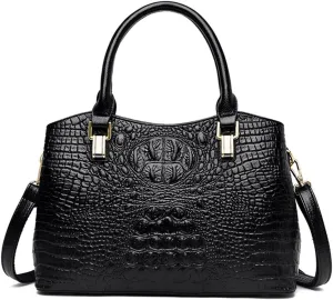 Shoulder Handbag for Women Crocodile Pattern Tote PU Leather Top-Handle Satchel