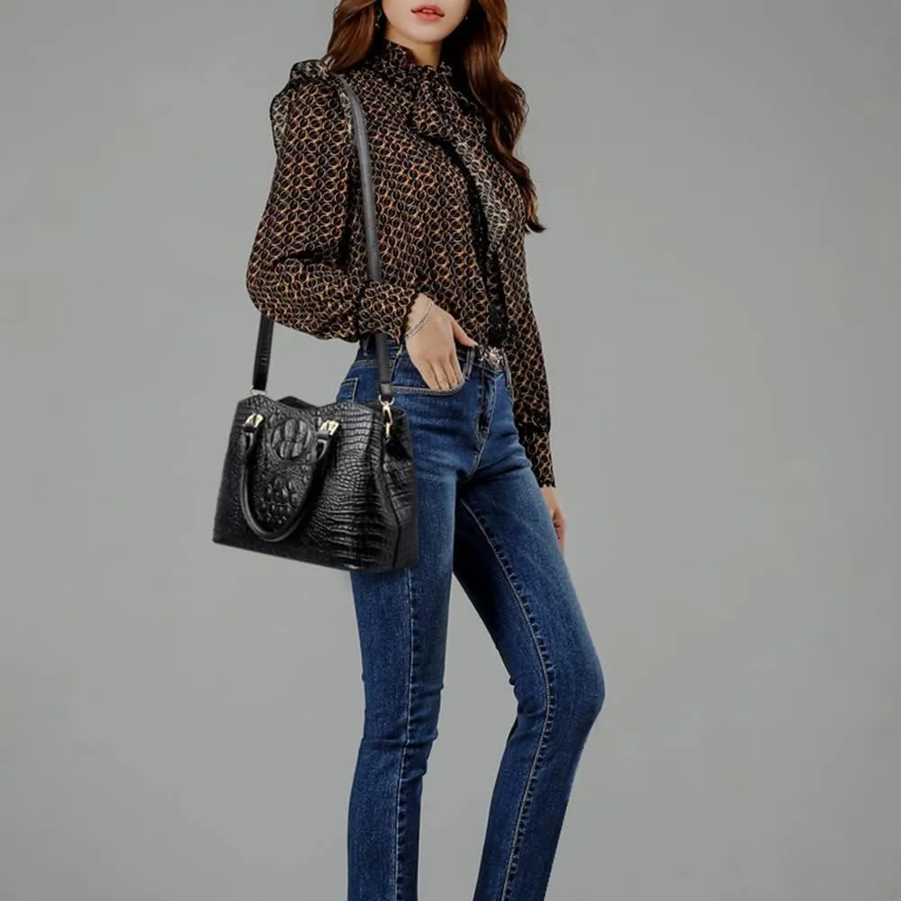 Shoulder Handbag for Women Crocodile Pattern Tote PU Leather Top-Handle Satchel