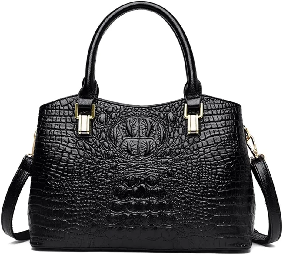 Shoulder Handbag for Women Crocodile Pattern Tote PU Leather Top-Handle Satchel