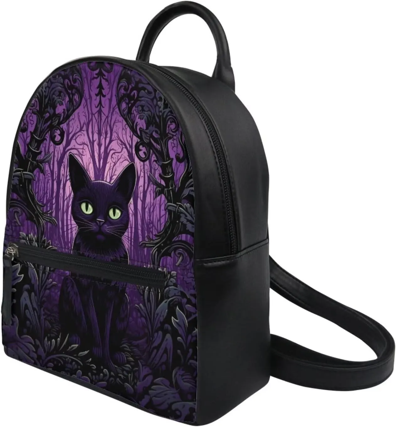 Showudesigns Black Cat Backpack Purse for Women Mini Backpacks Water-Resistant Small Back Pack Shoulder Bag for School Travel Min Casual Daypack Purple