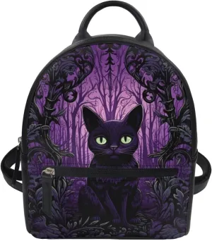 Showudesigns Black Cat Backpack Purse for Women Mini Backpacks Water-Resistant Small Back Pack Shoulder Bag for School Travel Min Casual Daypack Purple