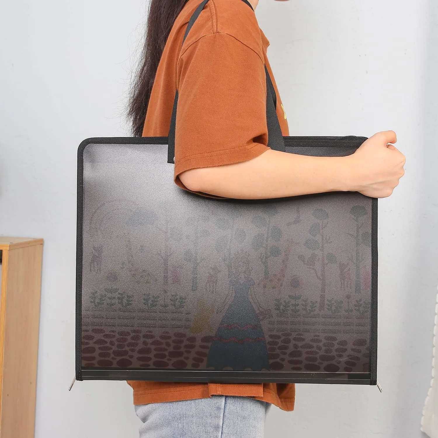 Shulaner Plastic Art Portfolio Folder with Zipper and Handle 17 x 14 inches Large Waterproof Bag Artwork Storage Container for Drawing Sketch Photography Poster Files Document, Black