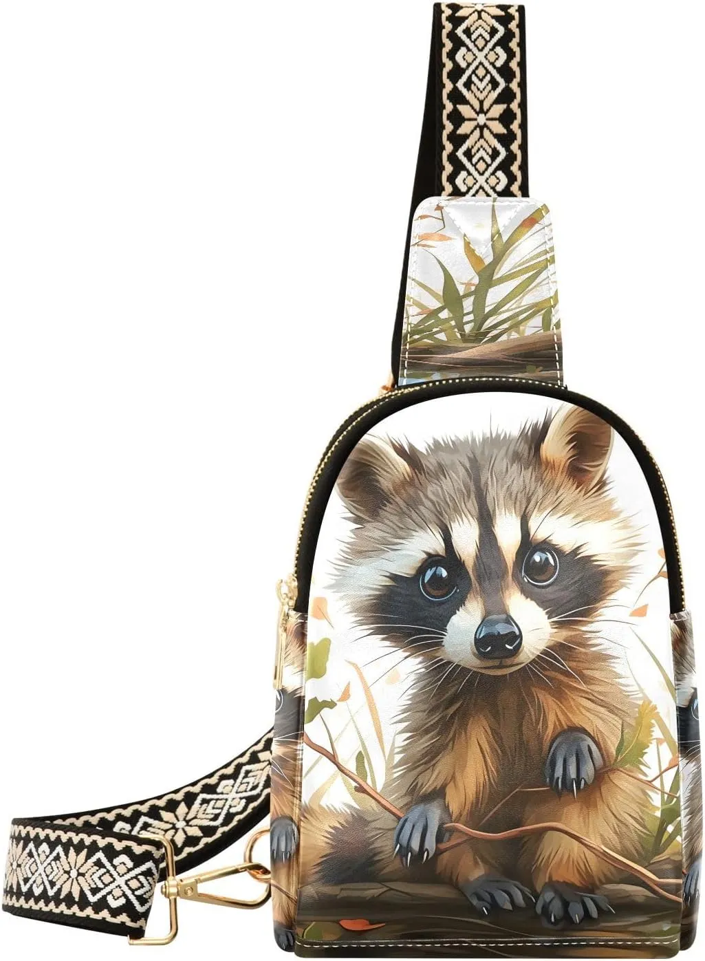 Shy Raccoon Crossbody Sling Backpack Sling Bag with Adjustable Strap for Hiking Traveling Outdoors