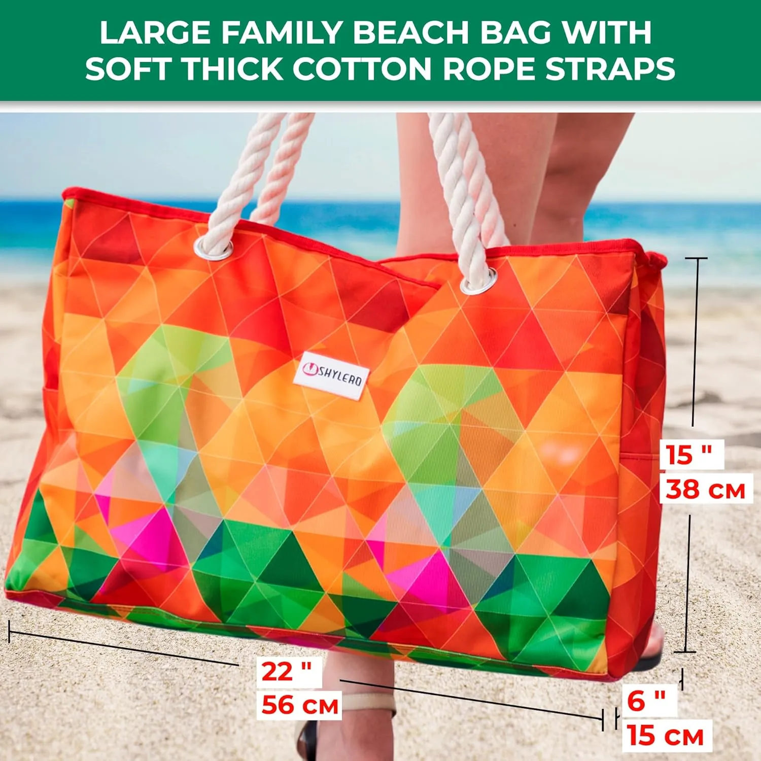 SHYLERO Beach Bag and Pool Bag. Has Airtight Pouch, Ton of Pockets. Beach Tote is Zippered, Water Resistant. Family Size