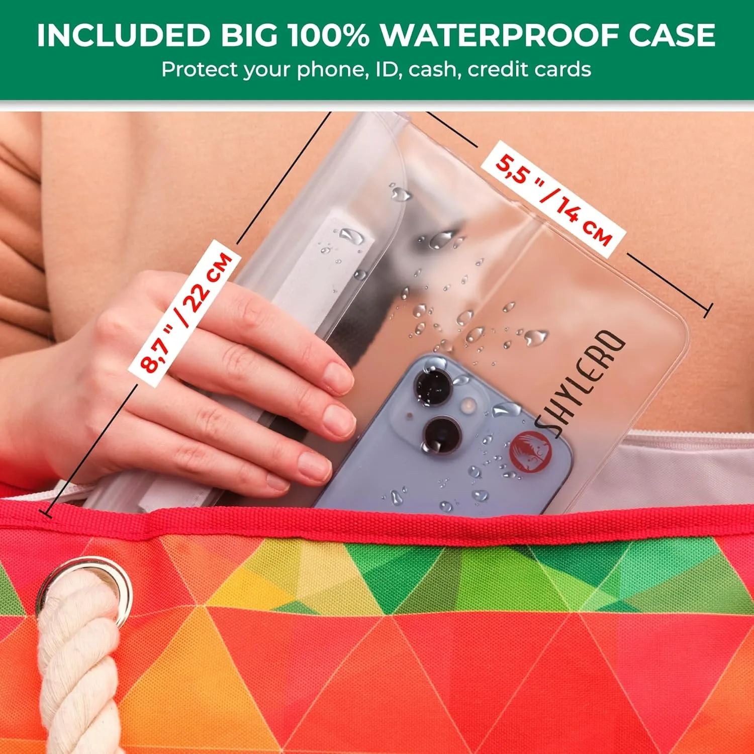SHYLERO Beach Bag and Pool Bag. Has Airtight Pouch, Ton of Pockets. Beach Tote is Zippered, Water Resistant. Family Size