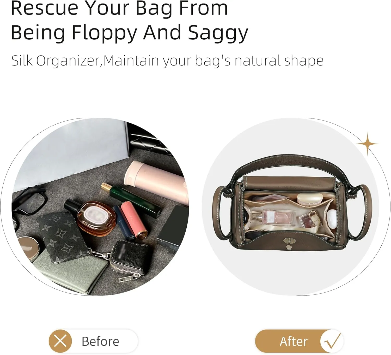 Silk Organizer for Lindy Mini/26/30/34,Soft and Gentle Touch Insert,Maintain Bag Natural Shape,Lightweight Inner Bag（Biscuit,Lindy Mini19）