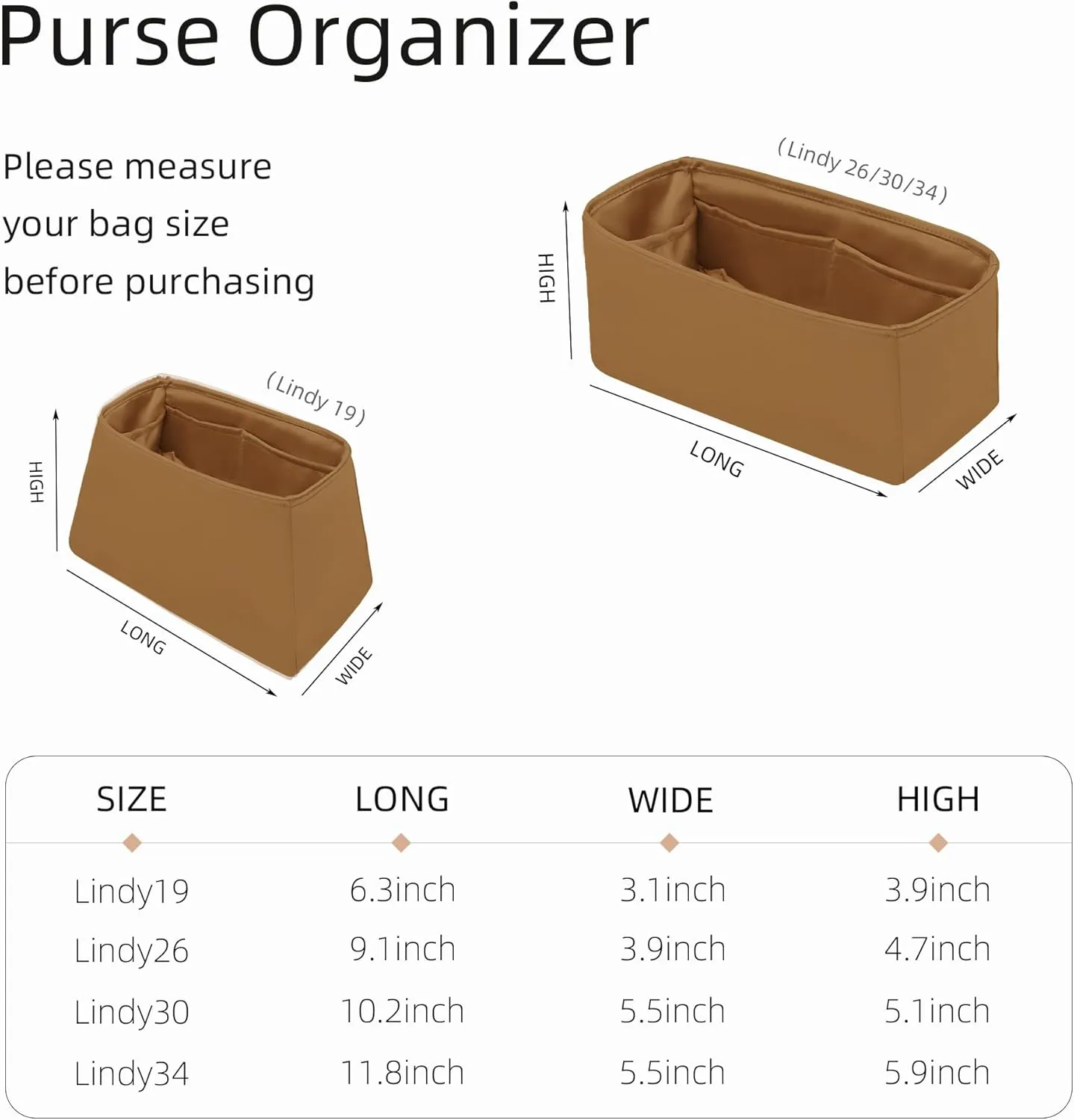 Silk Organizer for Lindy Mini/26/30/34,Soft and Gentle Touch Insert,Maintain Bag Natural Shape,Lightweight Inner Bag（Biscuit,Lindy Mini19）
