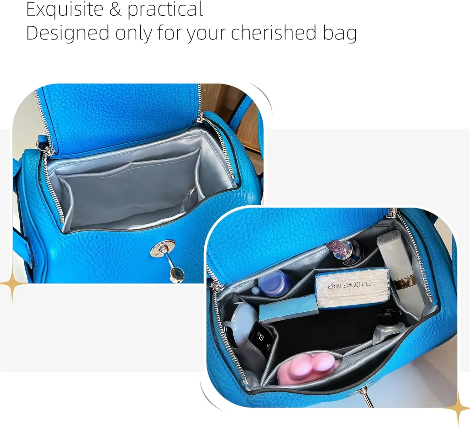 Silk Organizer for Lindy Mini/26/30/34,Soft and Gentle Touch Insert,Maintain Bag Natural Shape,Lightweight Inner Bag（Blue Pale,Lindy Mini19）