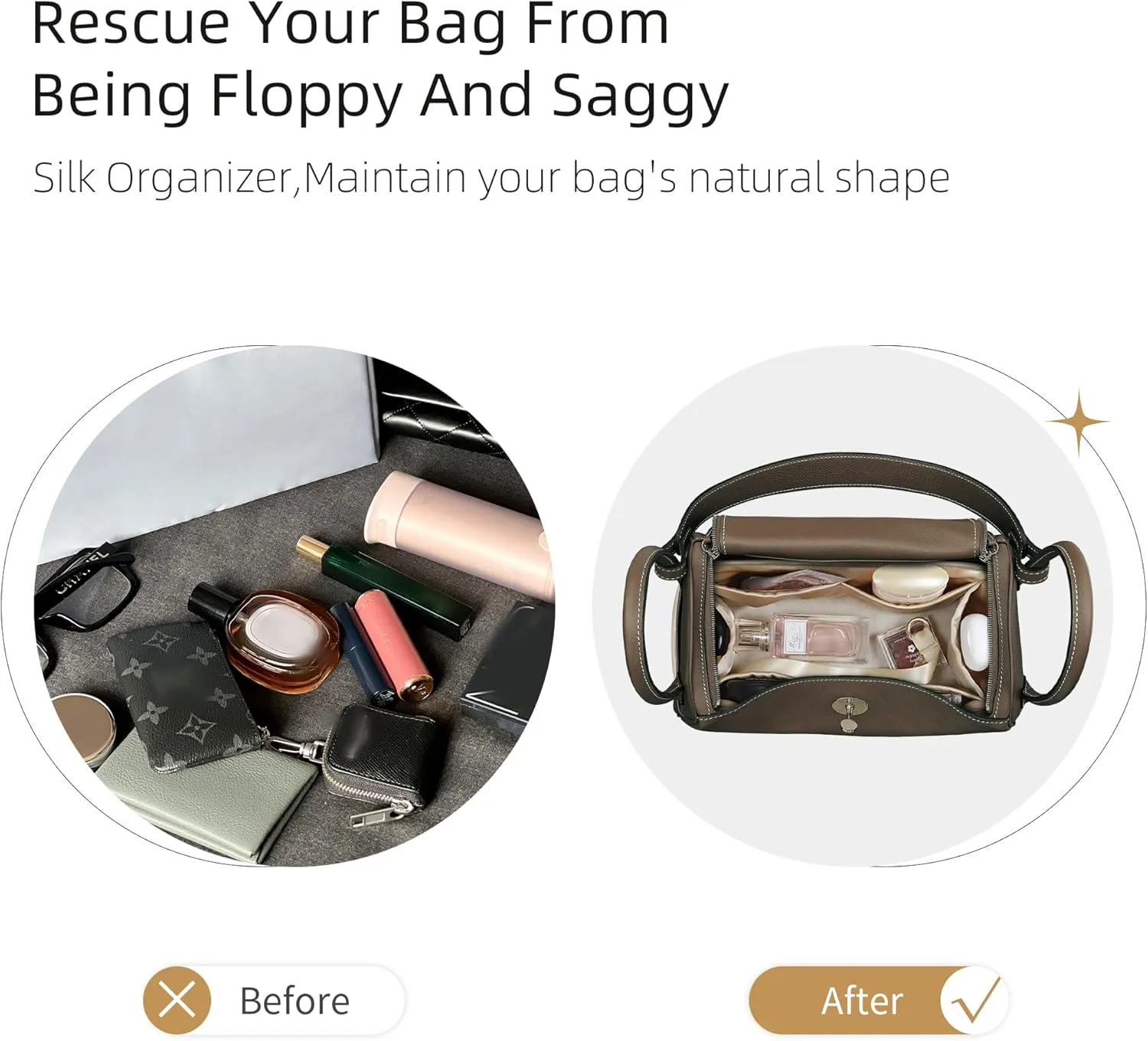 Silk Organizer for Lindy Mini/26/30/34,Soft and Gentle Touch Insert,Maintain Bag Natural Shape,Lightweight Inner Bag（Champagne,Lindy Mini19）